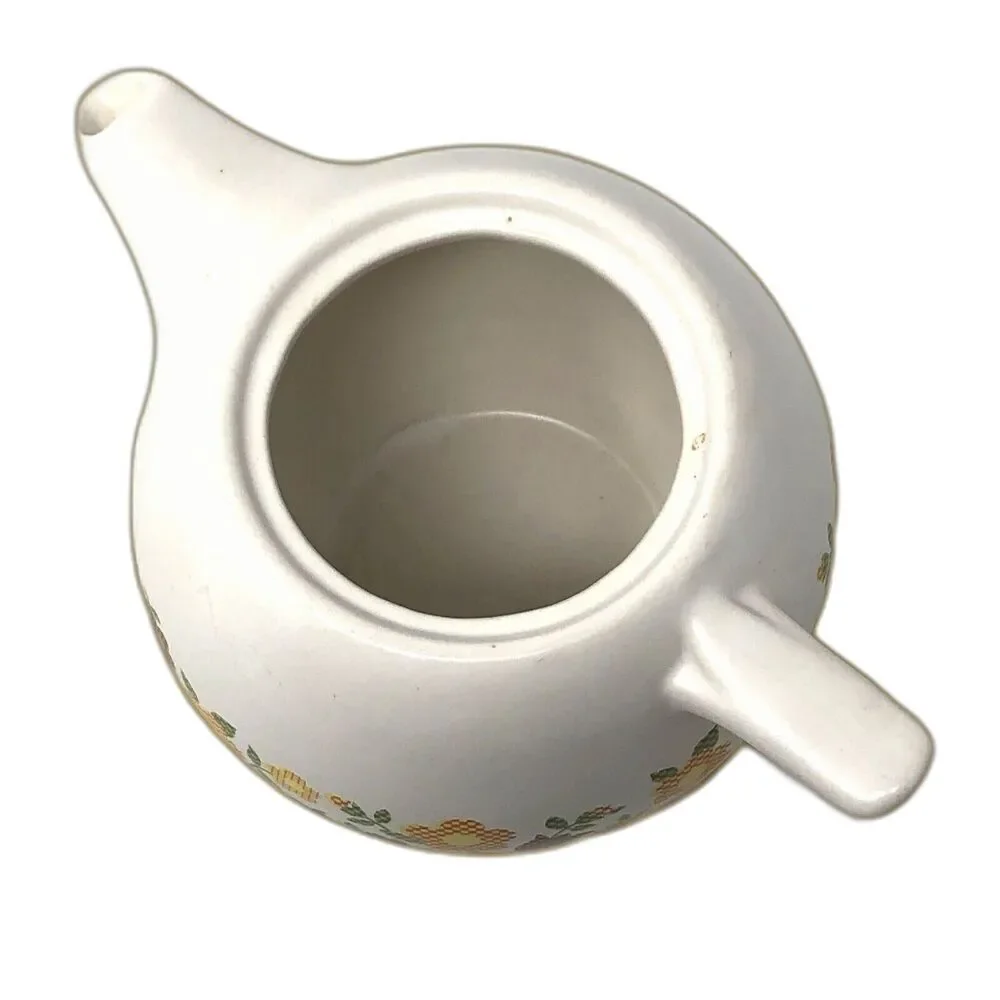 McCoy Pottery Teapot Vintage 70s Gingham Flowers Cottagecore Farmcore# 140 USA